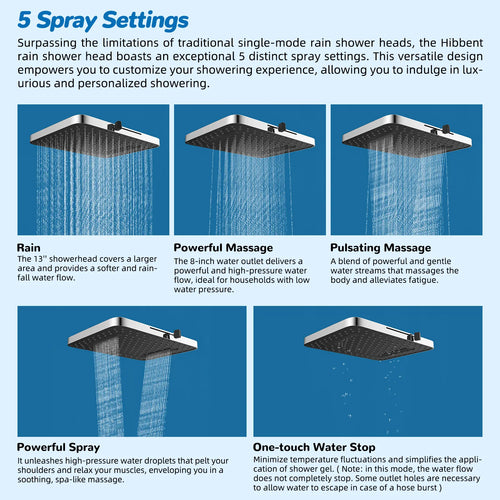 13-Inch High-Pressure Rainfall Shower Head Combo – 10-Mode Handheld Sprayer & Adjustable Extension Arm