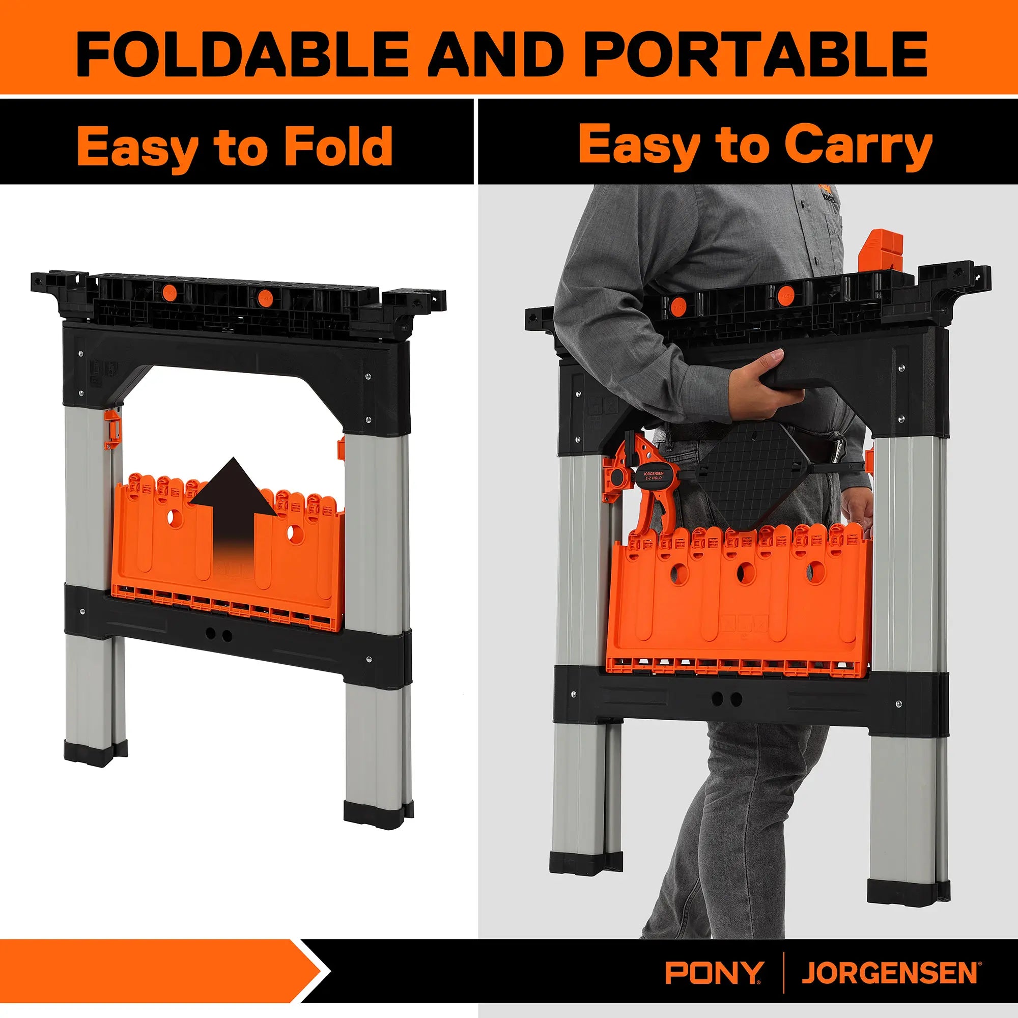 PONY 2-Pack Heavy Duty Folding Sawhorses with Clamps
