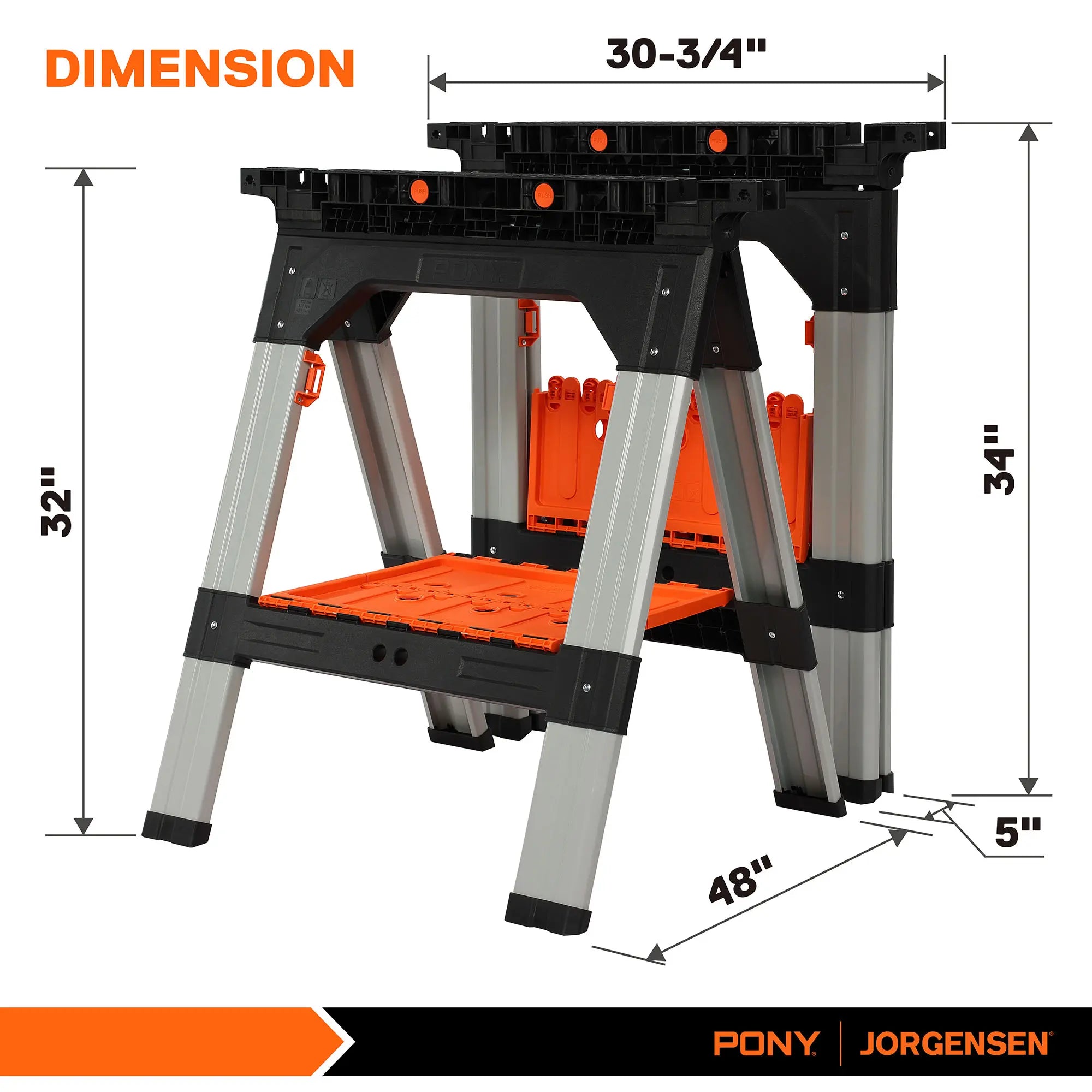 PONY 2-Pack Heavy Duty Folding Sawhorses with Clamps
